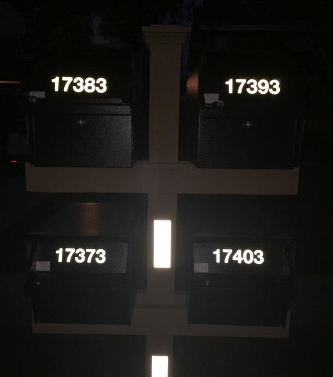 Set di 5 numeri per cassette postali autoadesivi riflettenti, da 0 a 9,3 pollici, adatti per cartelli, porte, auto, aziende, numeri civici. - 2
