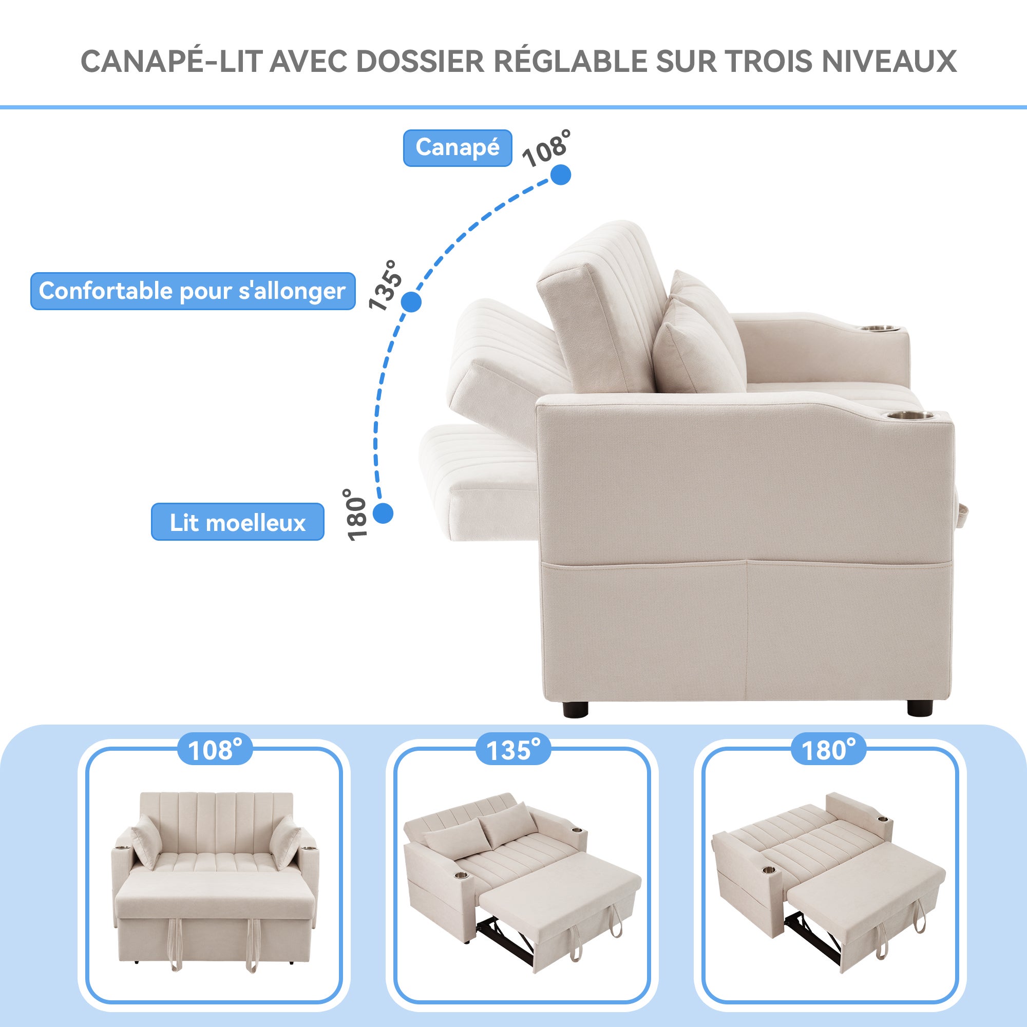 Nowoczesna 2-osobowa sofa z uchwytami na kubki i poduszkami - szara - 7