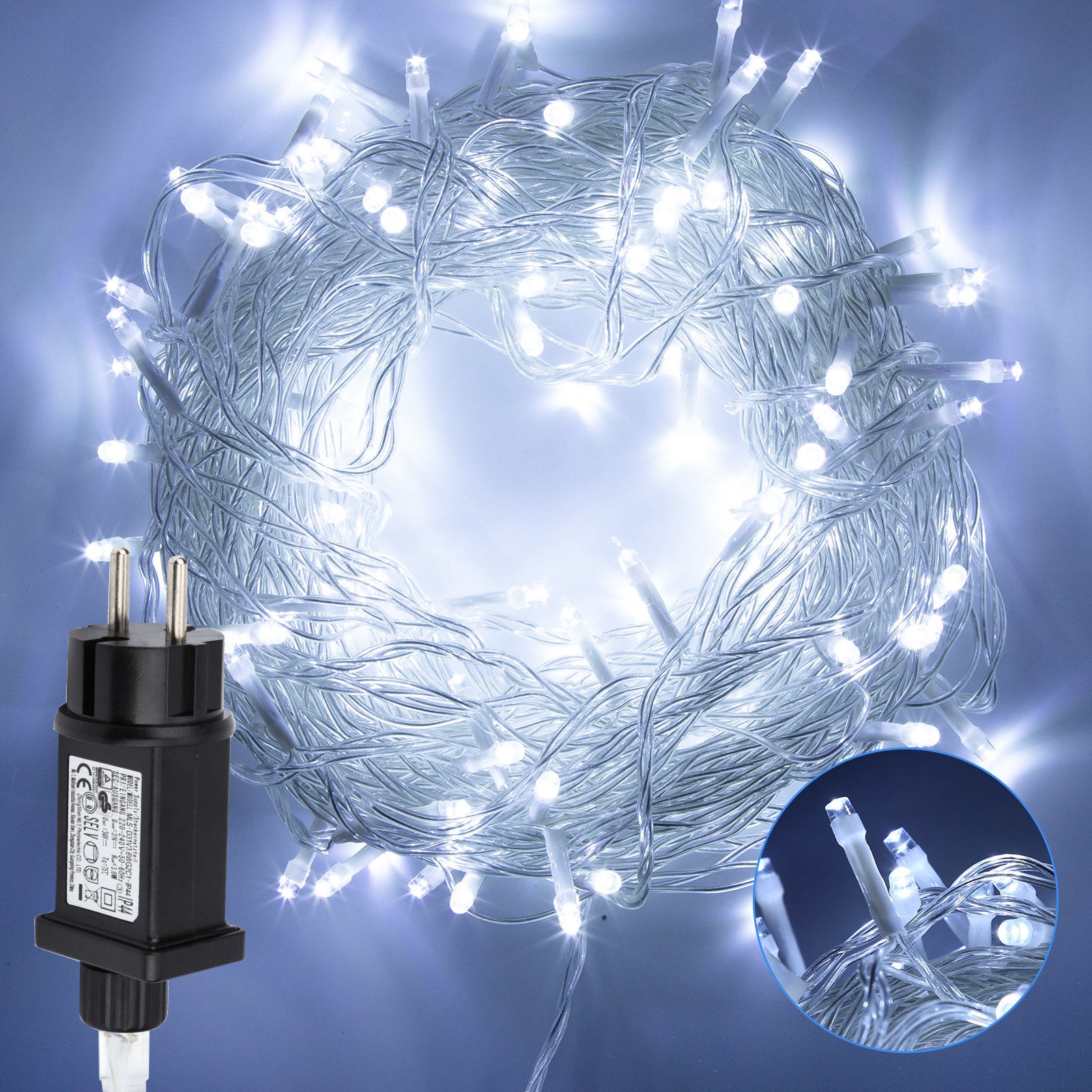 Łańcuch świetlny LED 10M 100 diod LED IP44 8 trybów Ślub Na zewnątrz Wewnątrz Ogród Oświetlenie wewnętrzne Dekoracja świąteczna Chłodna biel