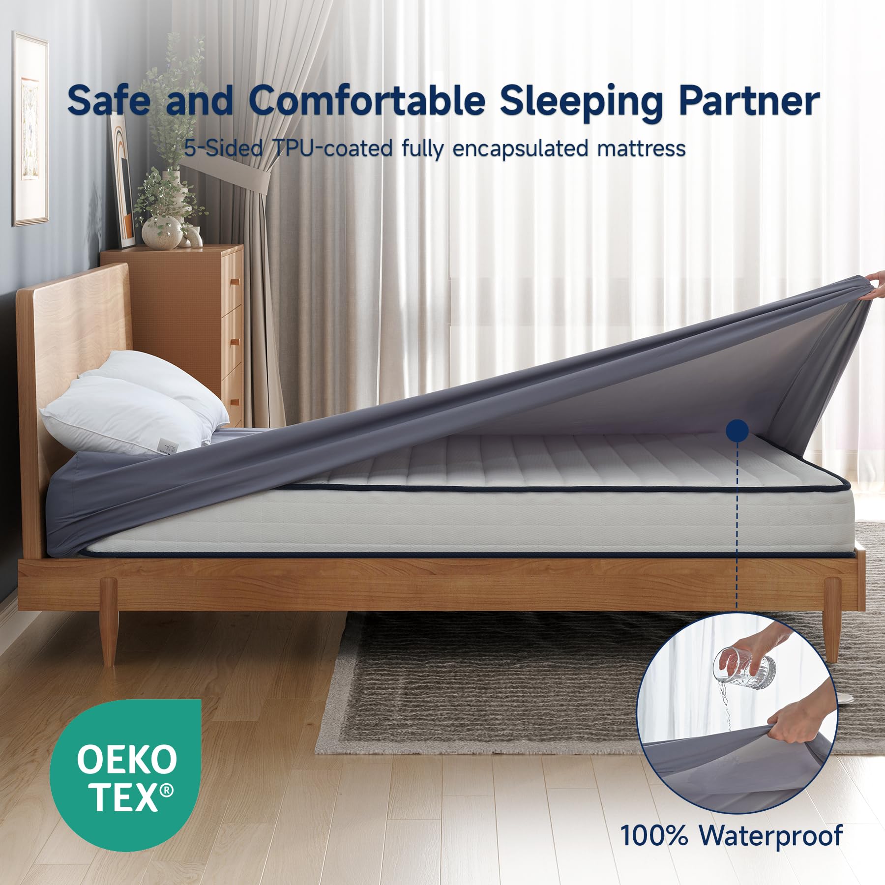 Protège Matelas Imperméable et Anti-acariens, Alaise 180 x 200 Imperméable, Premium Respirant Housse Matelas, Imperméable Drap Housse, (Gris foncé) - 3
