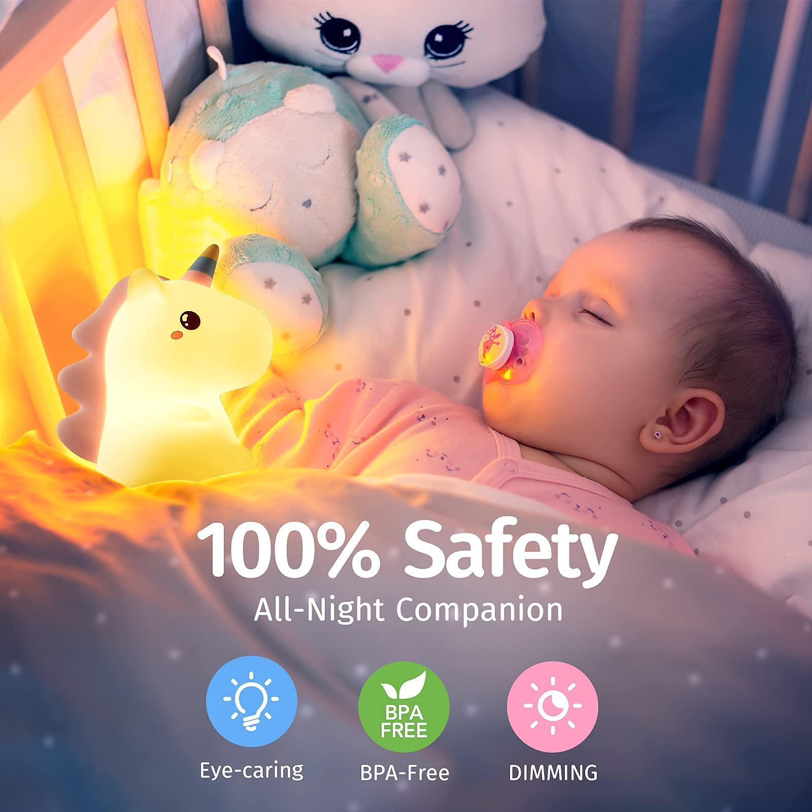 Veilleuse licorne pour enfants, 7 couleurs, veilleuse mignonne pour enfants, veilleuse rechargeable en Silicone pour chambre à coucher - 2