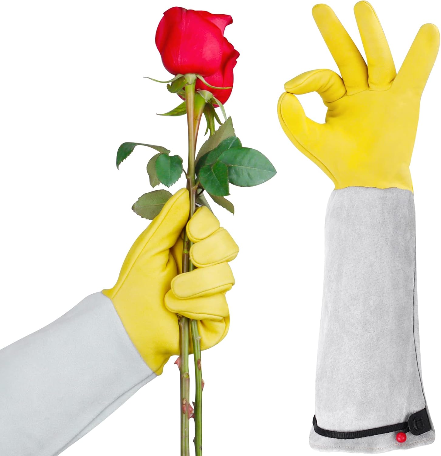 Uniseksowe rękawice ogrodnicze, żółte, rozmiar S (45*8,7 cm), wytrzymałe, odporne na przebicie, z regulowanymi mankietami.