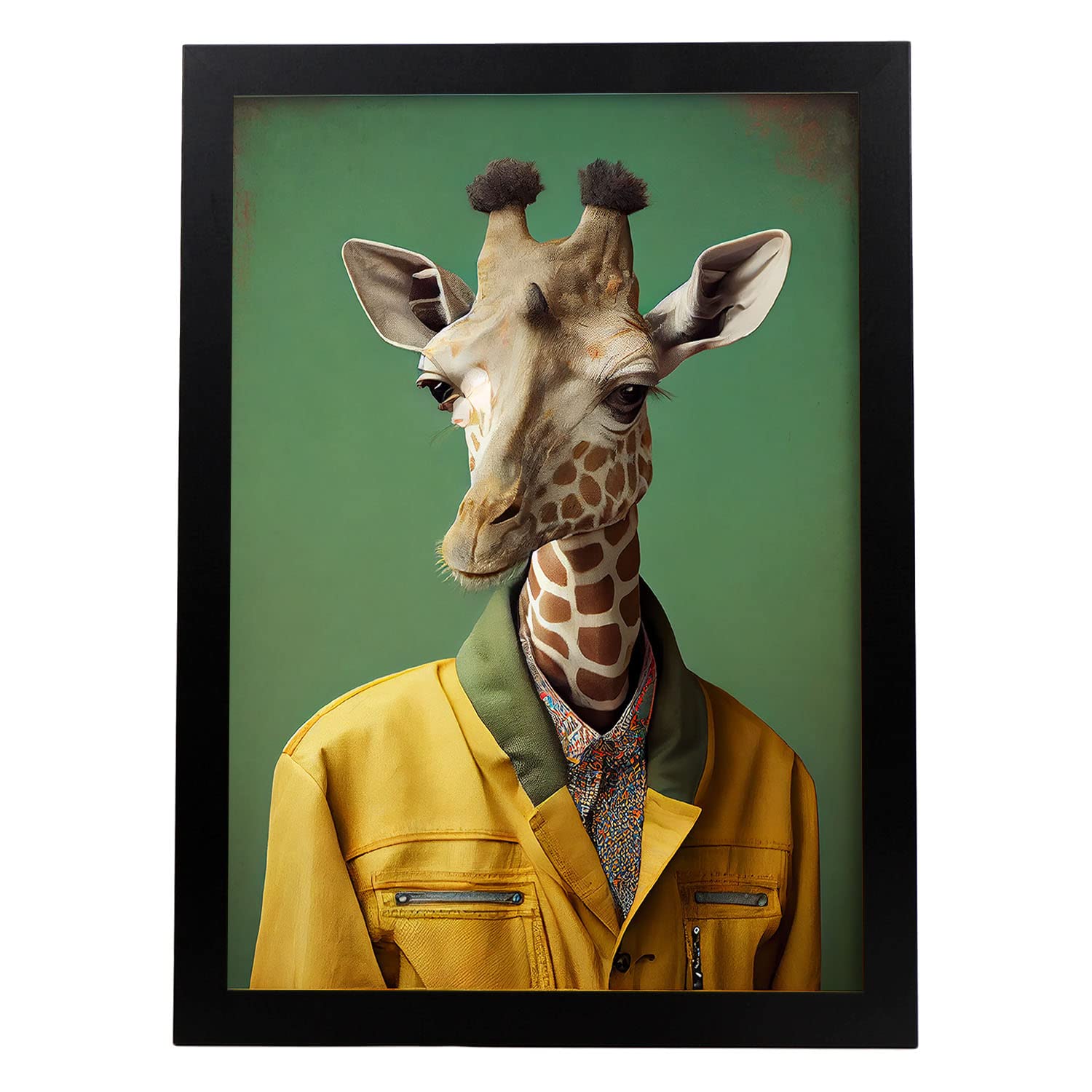 Nacnic poster de jirafa en estilo de fotografía a todo color divertidas ilustraciones realistas de animales con ropa humana a3 marco negro