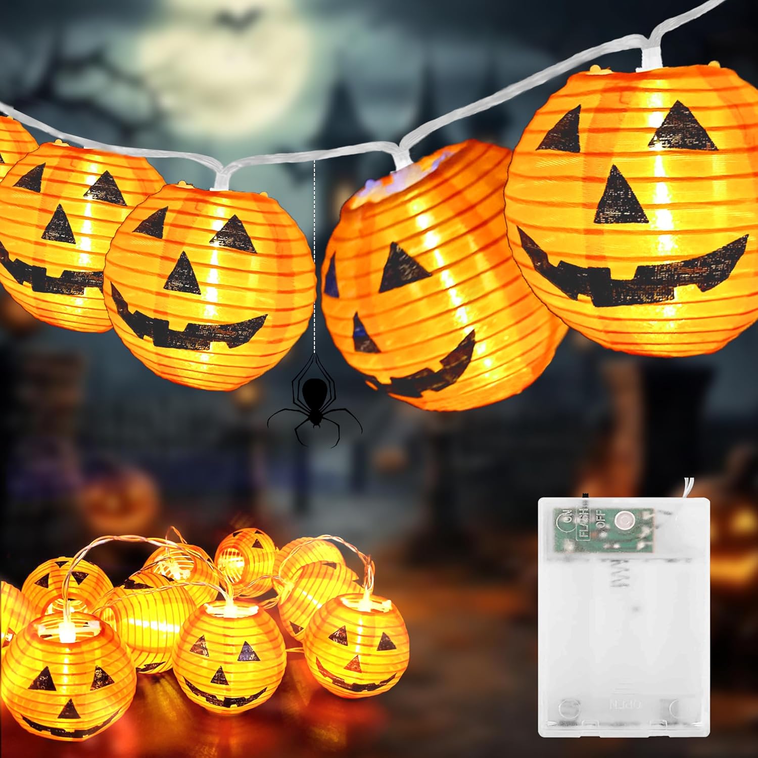 Lampki Dekoracyjne Halloween 3M 20 LED Pomarańczowa Dynia na Baterie 2 Tryby Zewnętrzne Wewnętrzne