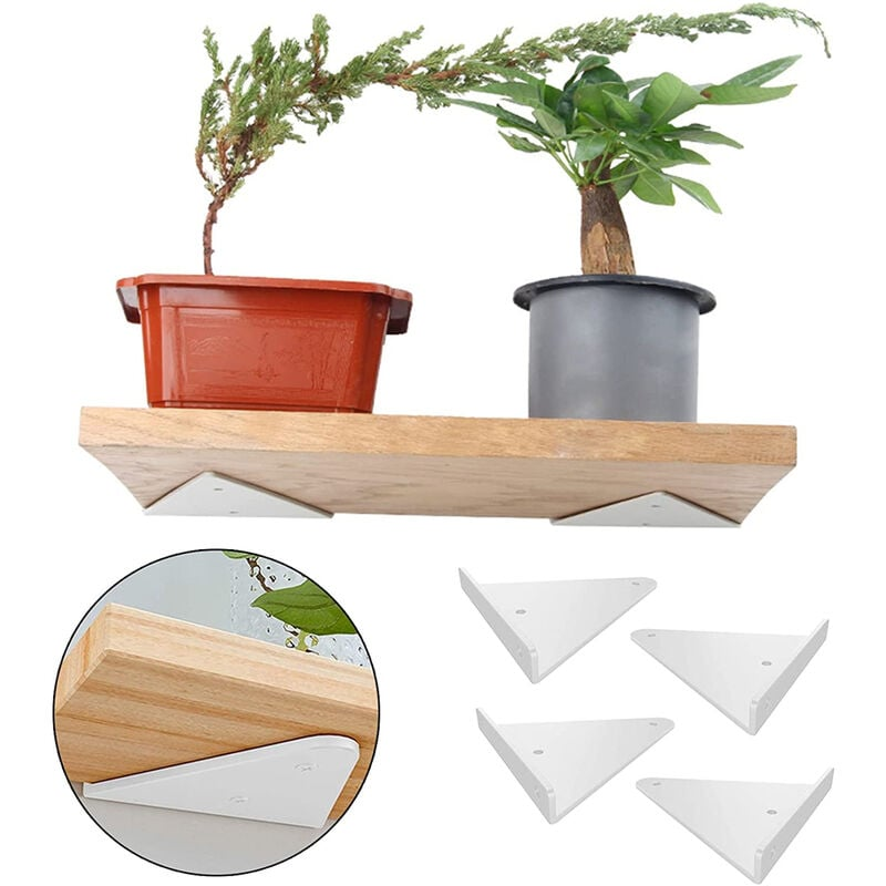 Lot de 4 supports d'étagère triangulaires, support mural pour jardin, cuisine, salon, charge 20kg avec vis, blanc - 4