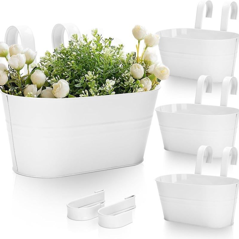 Metalowe doniczki wiszące 27 cm, 3 szt., do stosowania wewnątrz i na zewnątrz, na balkonie, z odpinanymi haczykami, białe