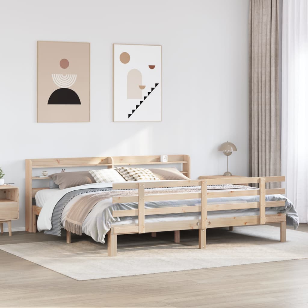 Rama łóżka z wezgłowiem, 200x200 cm, lite drewno sosnowe vidaXL