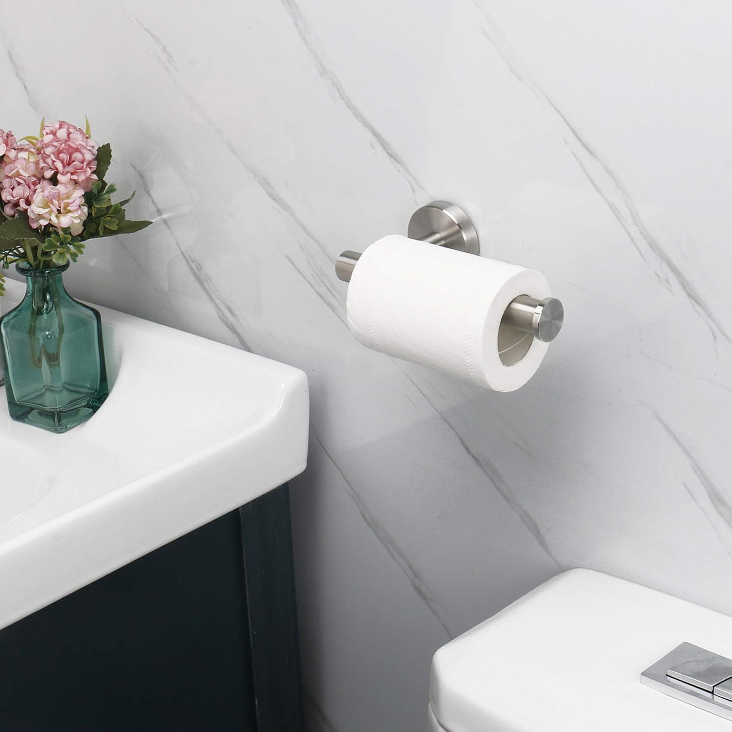 Porte-rouleau de papier toilette mural auto-adhésif en acier inoxydable SUS 304, sans perçage, solide, sécurisé, étanche pour salle de bain et maison (laiton brossé