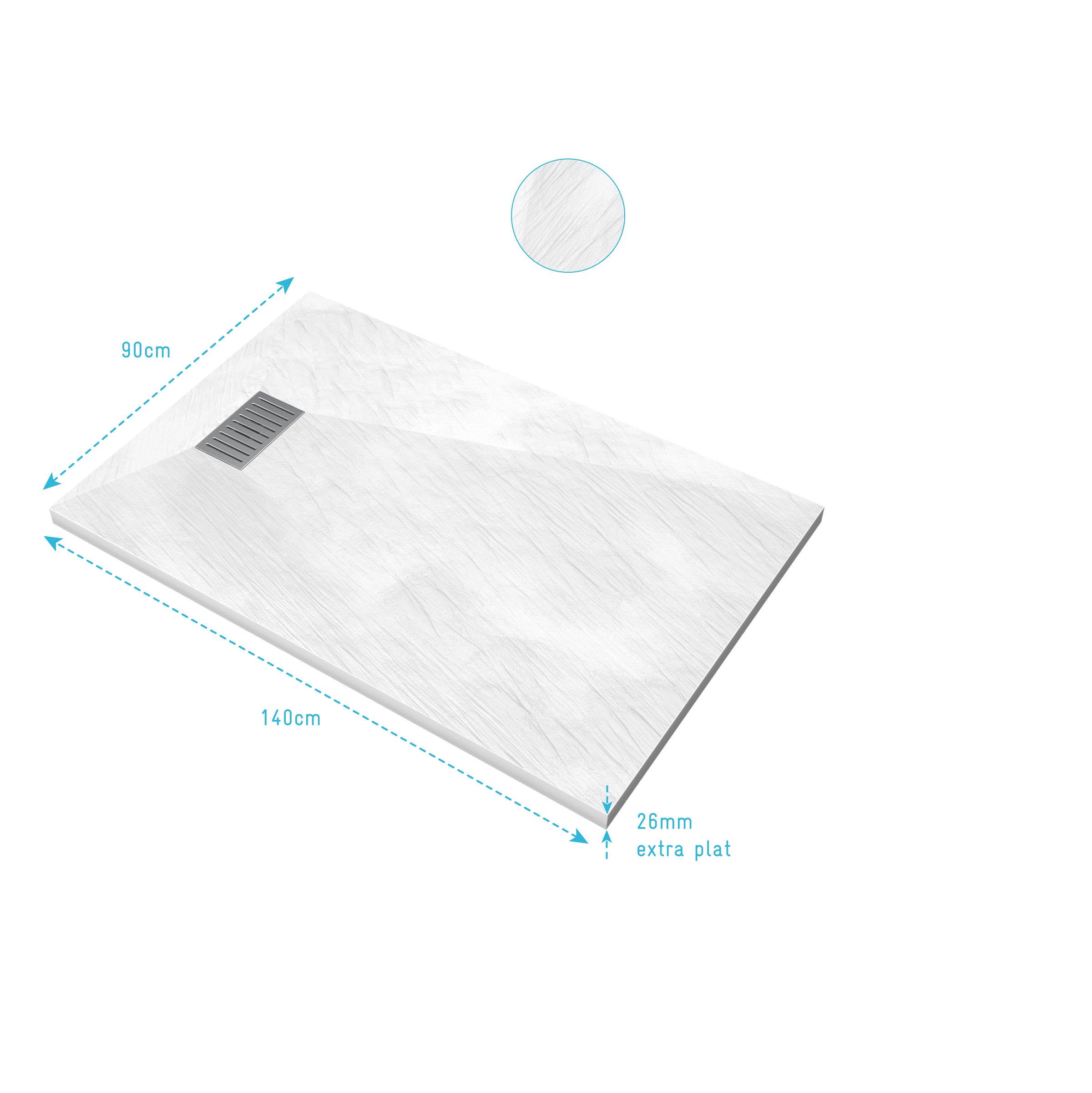 Receveur de douche Blanc Effet Pierre 90x140 cm et Grille décor Linéaire en Inox - 5