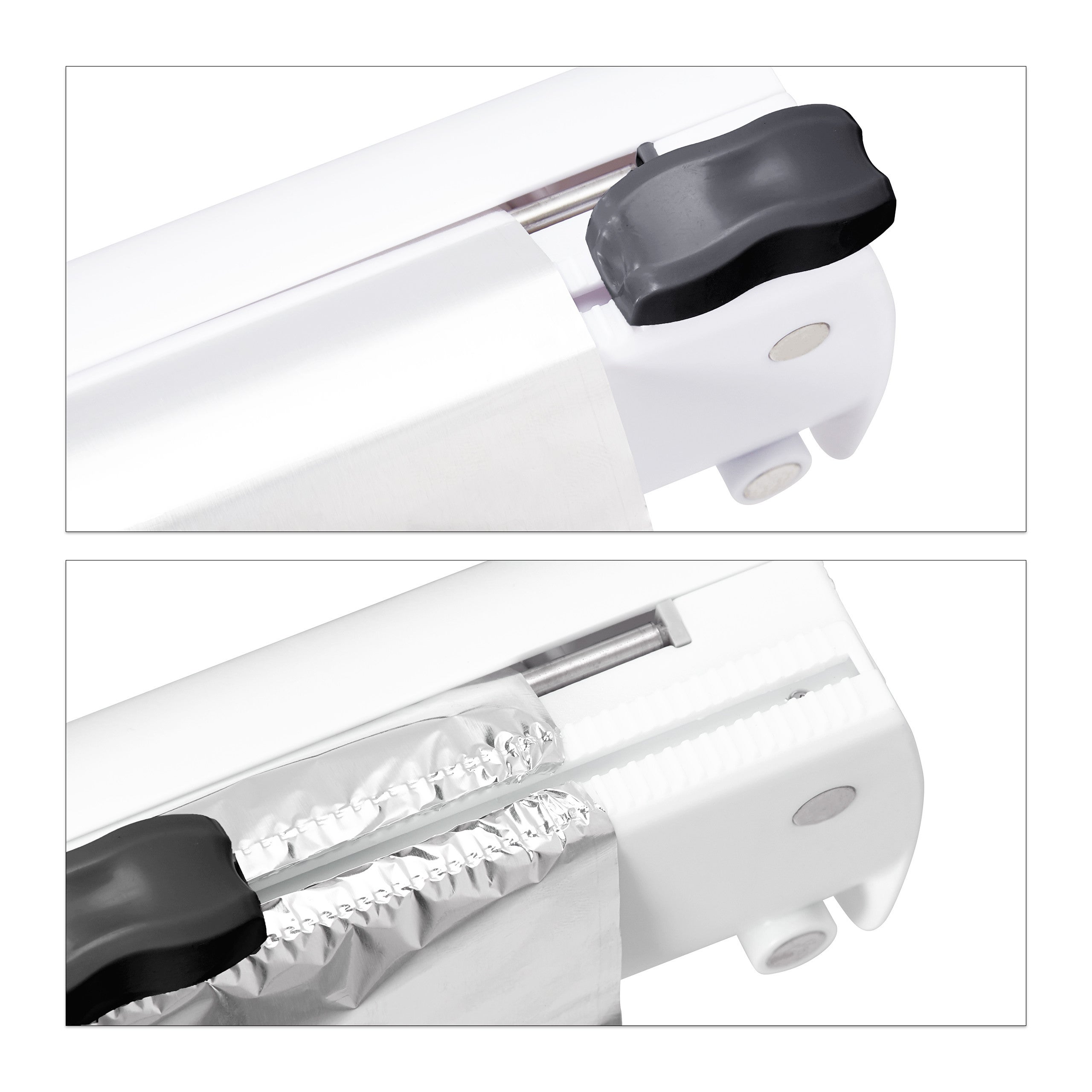 Relaxdays Set da 2 Taglia Pellicola da Cucina, Dispenser Porta Rotoli Plastica & Alluminio, HxLxP: 5 x 37 x 8 cm, Bianco - 8