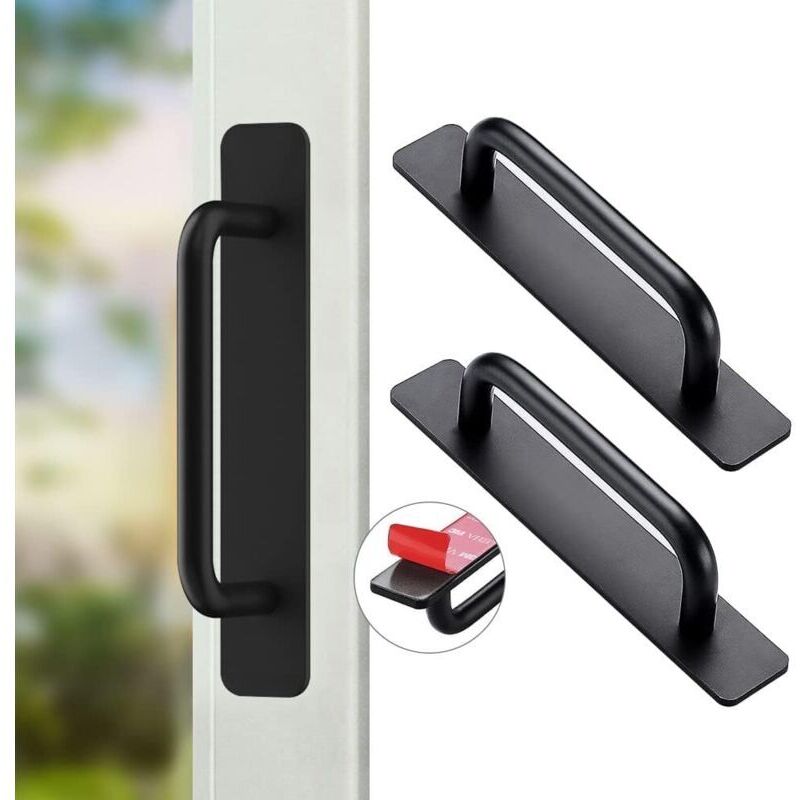 2 buc Mânere adezive din aluminiu pentru uși glisante, pentru dulap de bucătărie, sertar, 147 mm, negru