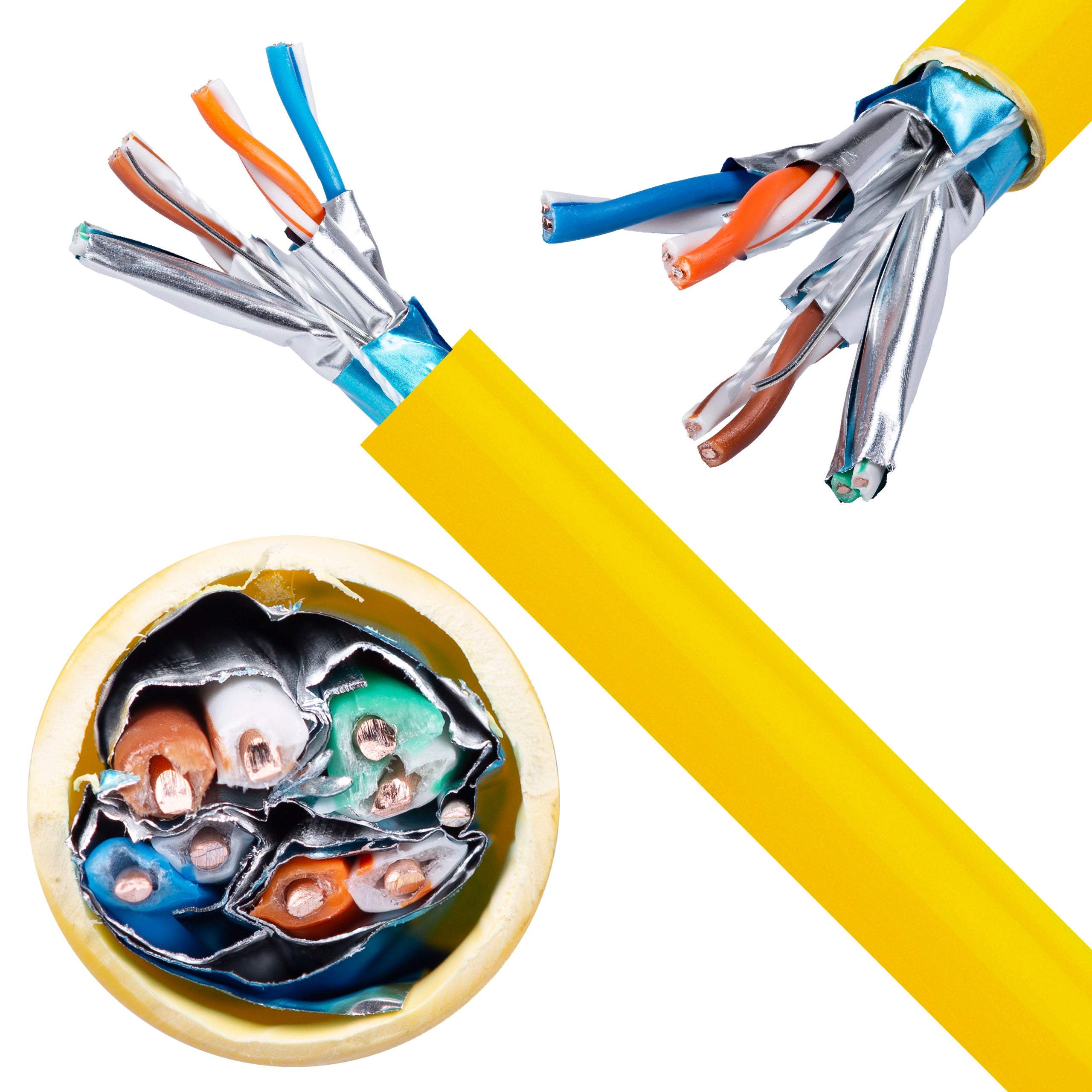 Kabel sieciowy F/FTP kat.7A skrętka 4x2x0,56mm wewnętrzny Dca bezhalogenowy LSOH żółty NEKU 500m
