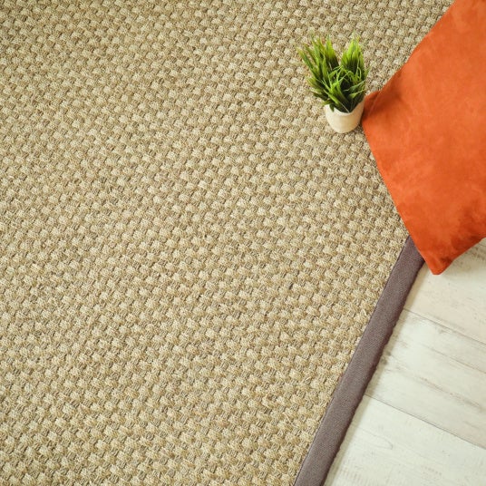 Tapis Jonc de mer Chennai - Natté 4x4 - Ganse lin marron taupe - 200 x 200 cm - 3