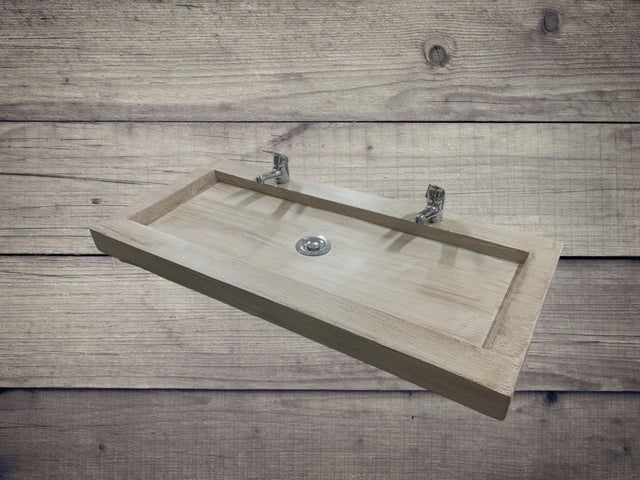 Plan vasque double en béton fibré cimenté effet bois flottant 120x47x7 , fabriqué artisanalement en France par Gakeal