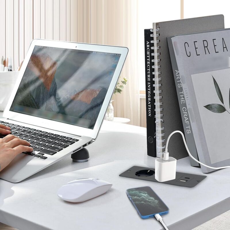 Prise de table encastrée, multiprise encastrée avec 1 port USB et 1 port Type-C PD20W prise de table encastrée pour meubles ou plans de travail - Noir - 4