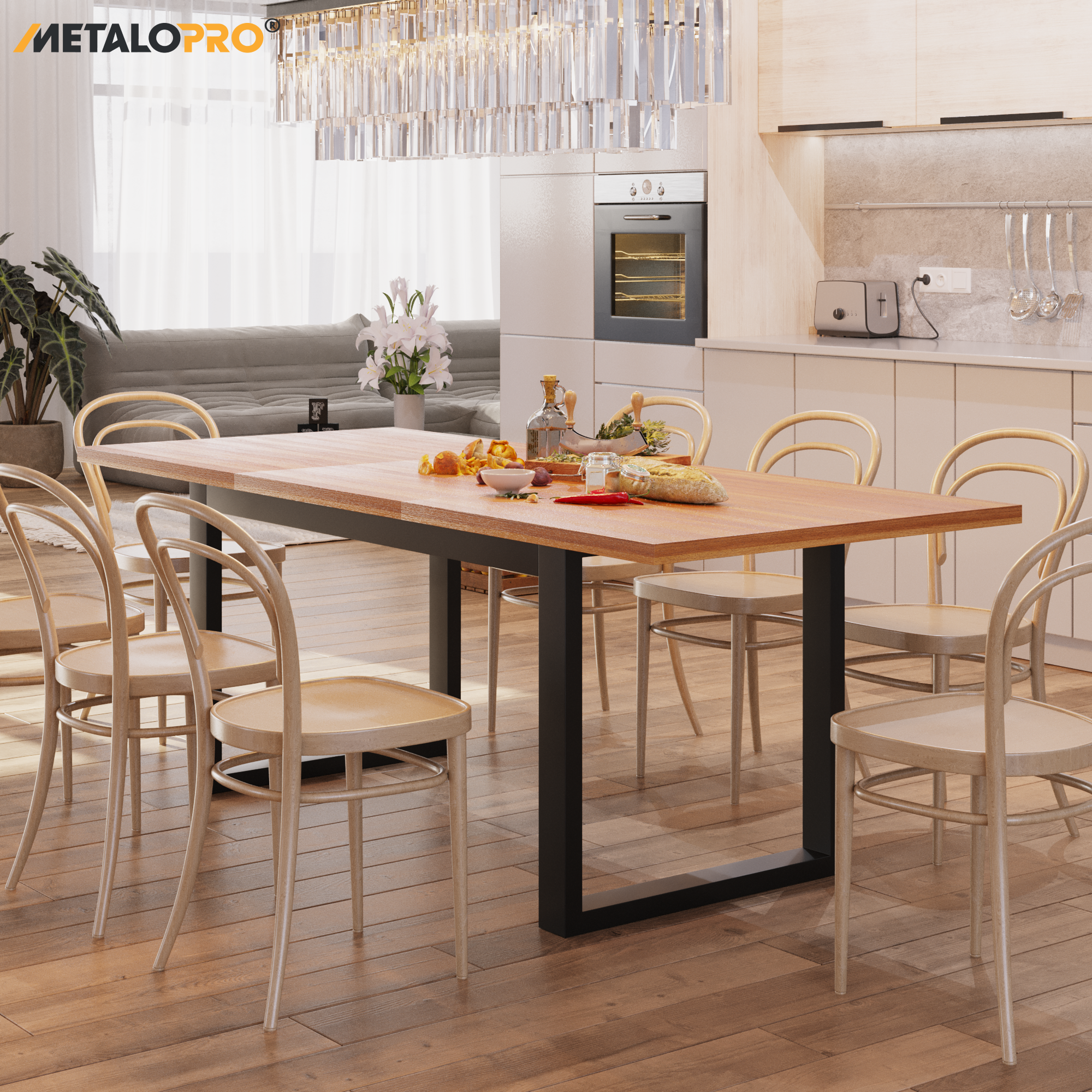 MetaloPro Eta Split - Pied de table extensible, stable, parfait pour salle à manger, salon ou cuisine, cadre en métal durable - 7