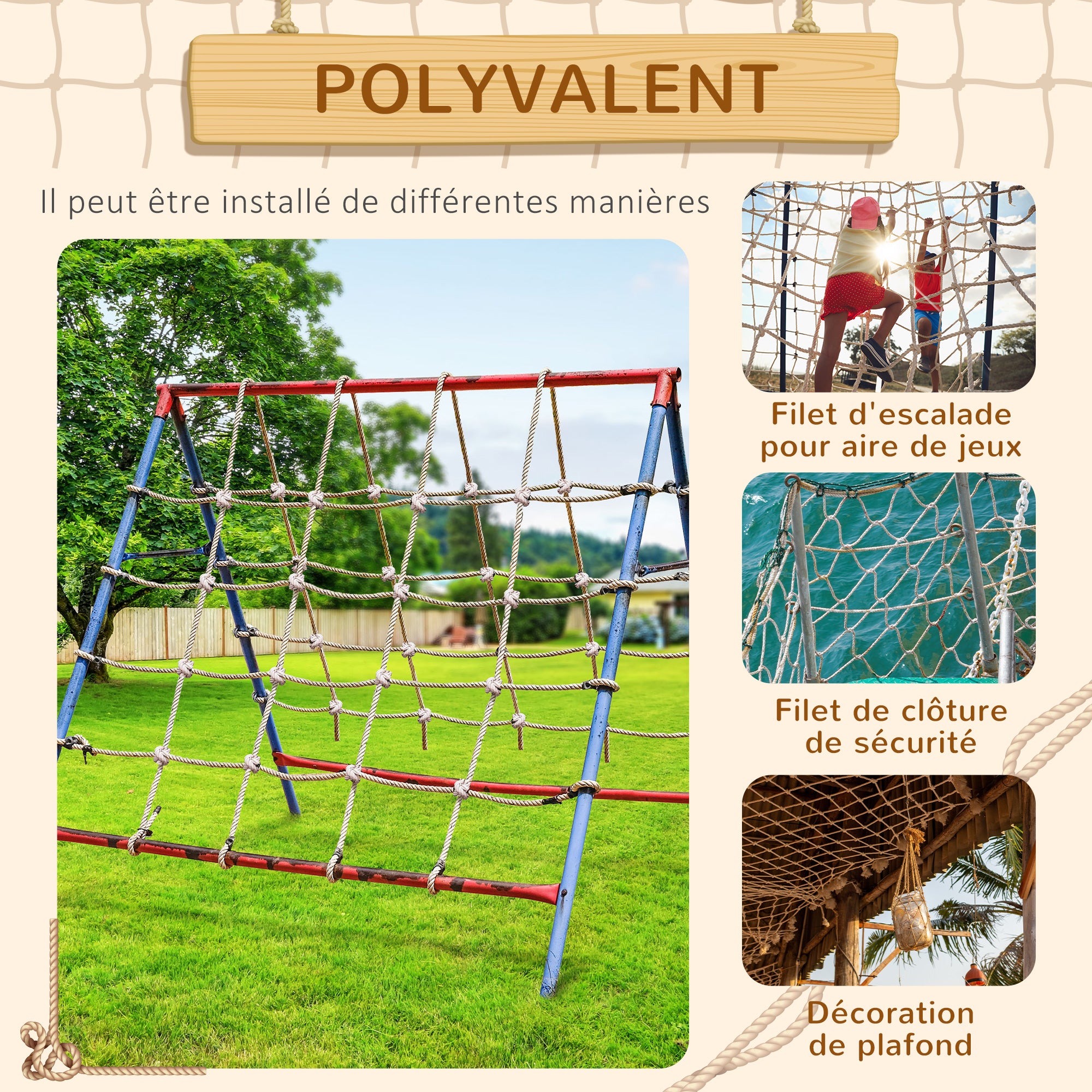 Filet d'escalade pour enfants PE Outsunny - 4
