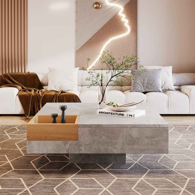 Tavolino 72×72×30 cm – Tavolo soggiorno con contenitore estraibile