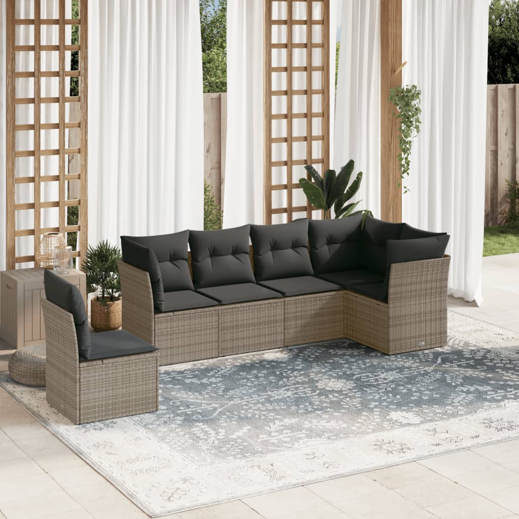Salon De Jardin Polyrotin Gris 6 Places - Avec Coussins Et Table Pour Terrasse Ou Balcon