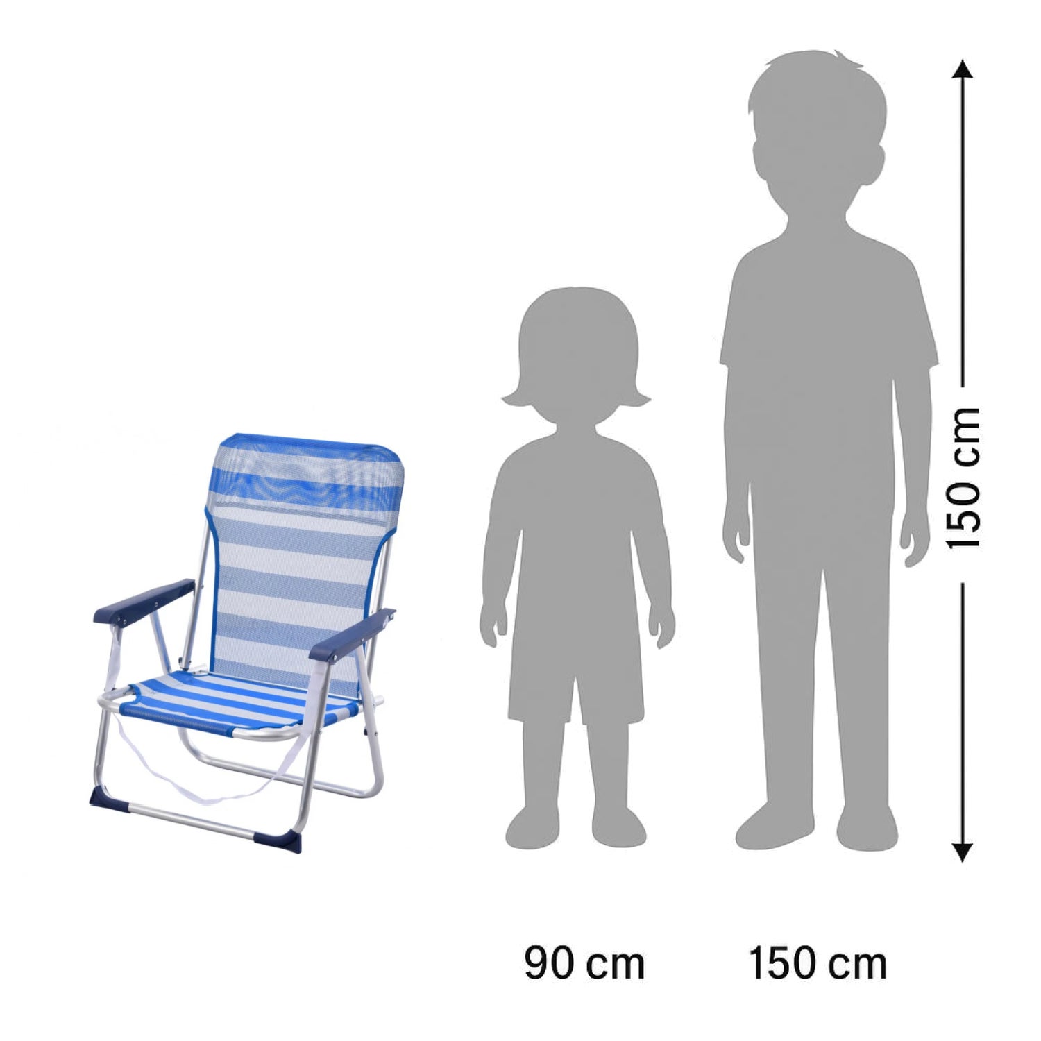 Pack de 2 Sillas Playa Infantil de Asiento Bajo de Aluminio Silla Plegable de 48x23x70cm Raya Azul - 5