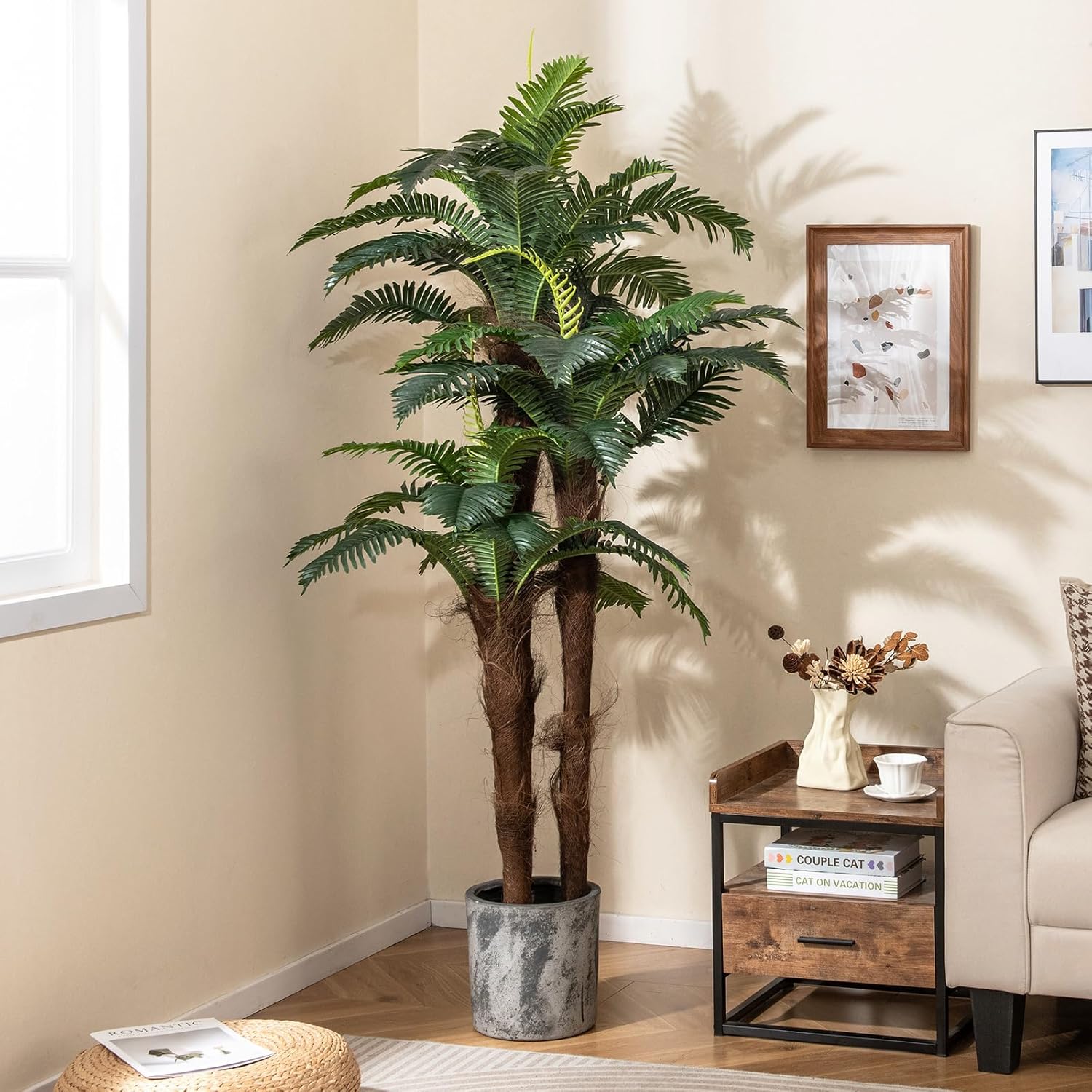 Conjunto de 2 Palmeiras Artificiais, Altura 1,9 m, Planta Tropical Artificial com 45 + 3 Folhas Ajustáveis, 3 Baús e Vaso de Flores, Planta Artificial - 2