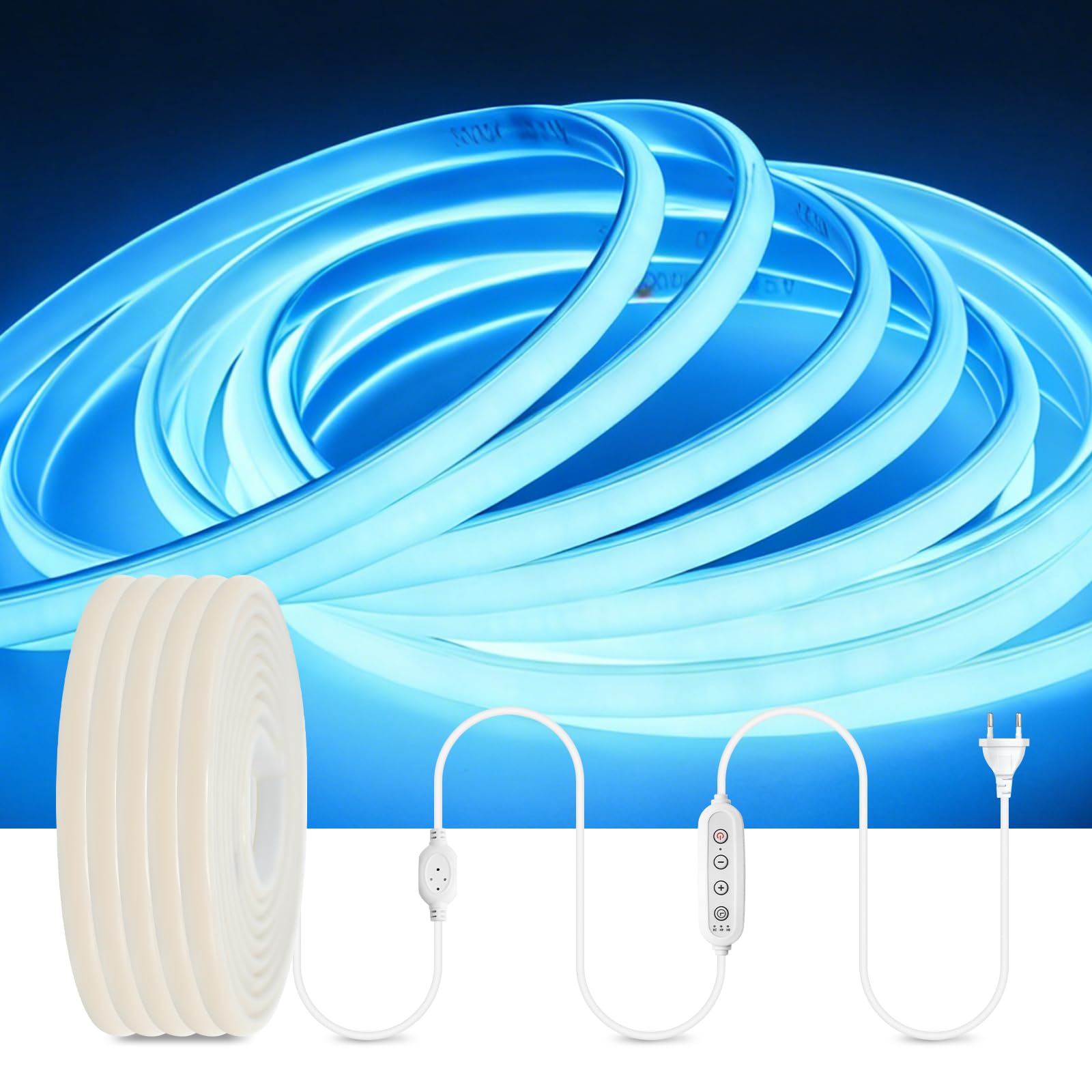 Ruban LED COB Néon Dimmable Ice Blue 15M, 230V 288 LED/m, Minuterie ...