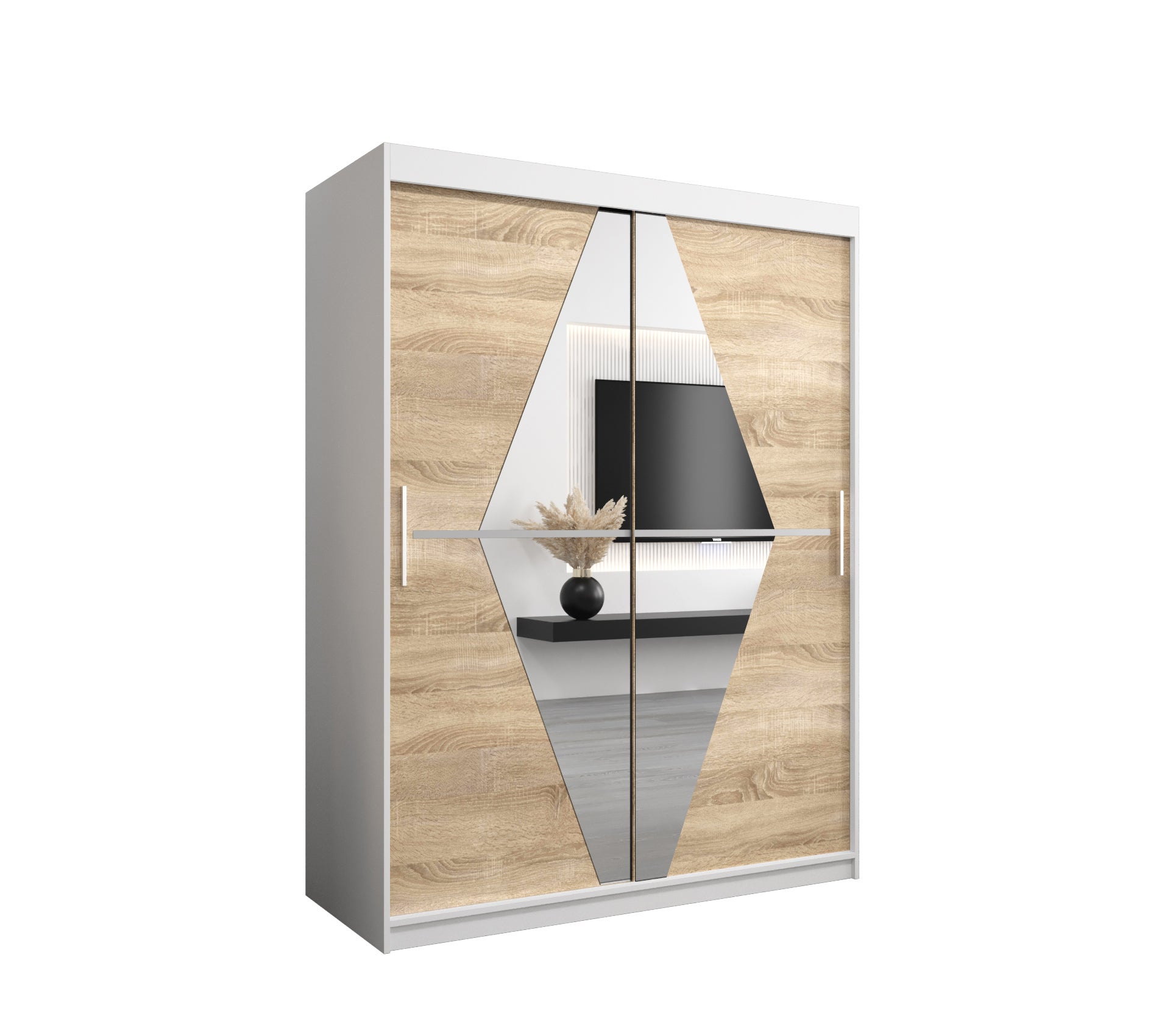 Szafa przesuwna garderoba BOLIWIA 150 x 62 x 200 cm Biały + Sonoma - Abiks Meble