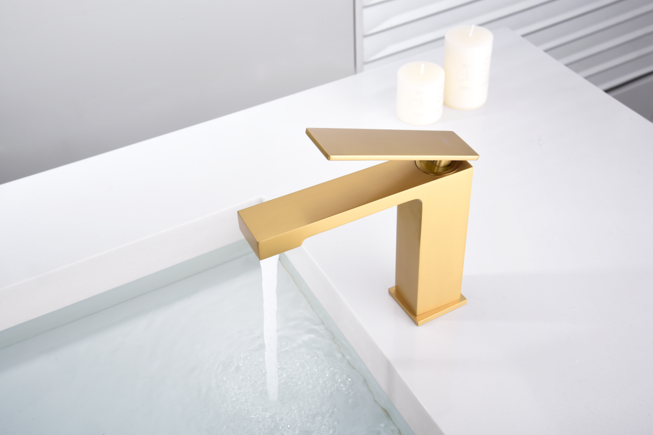 Rubinetto Lavabo Synnax INGUZ Monocomando | Ottone, Beccuccio Basso, Finitura Oro Spazzolato Opaco