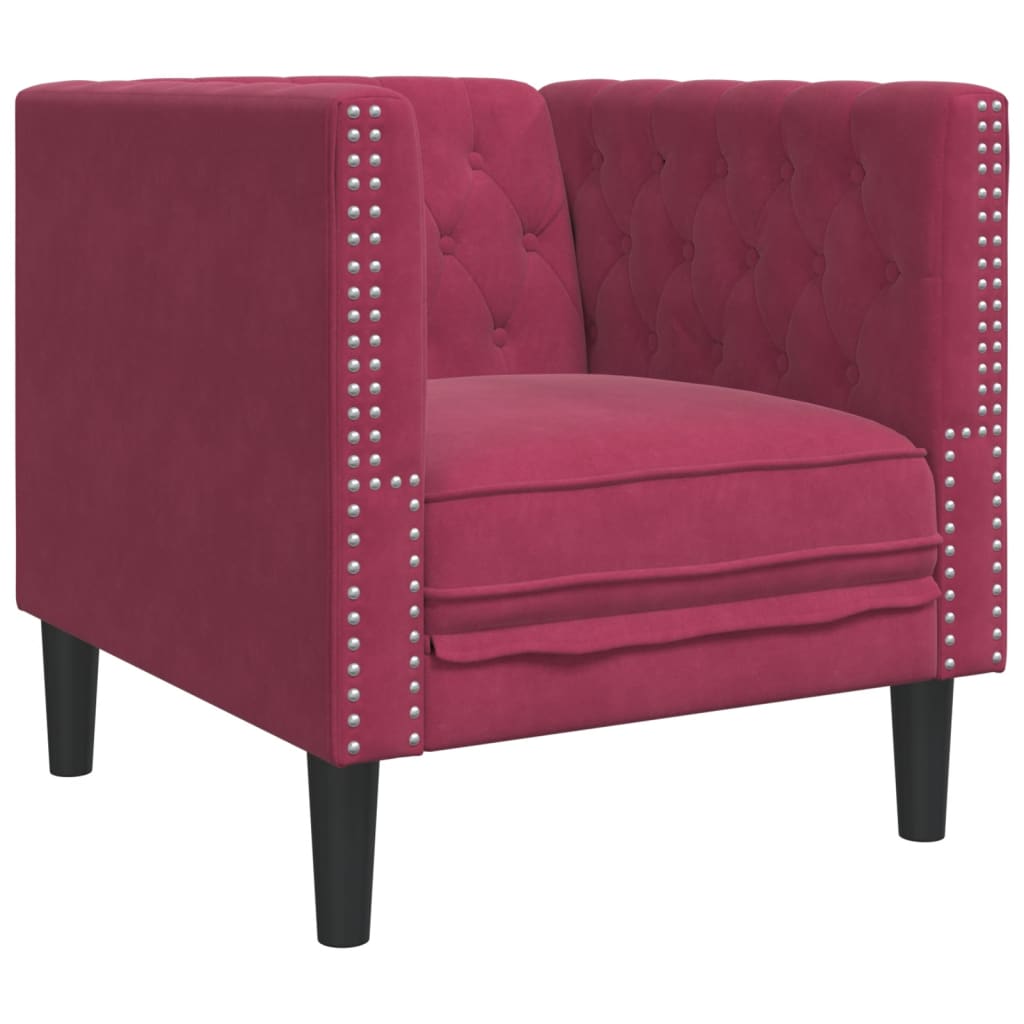 Sillón de salón | silla | sillón chesterfield de terciopelo artificial rojo tinto cfw162950