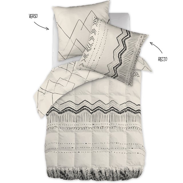 Parure de lit 140 x 200 cm + 1 taie d’oreiller 63 x 63 cm – Coton 57 fils – Motif Berbère
