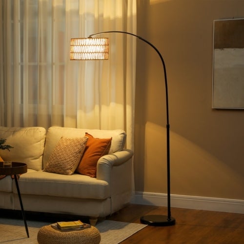 Hofstein Lampada Da Terra Parola – Vintage Ad Arco In Metallo Nero E Oro – Altezza 163 Cm – Attacco E27 – Con Interruttore A Pedale