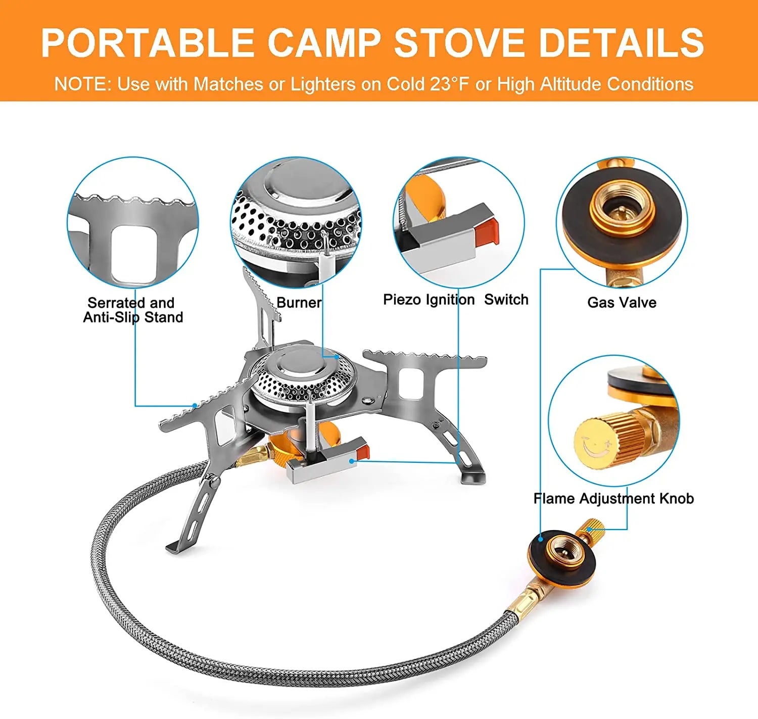 Réchaud De Camping Brûleur Unique 2900W - Réchaud à Gaz Portable Avec Régulation Puissante Pour Randonnée, Trekking Et Barbecue