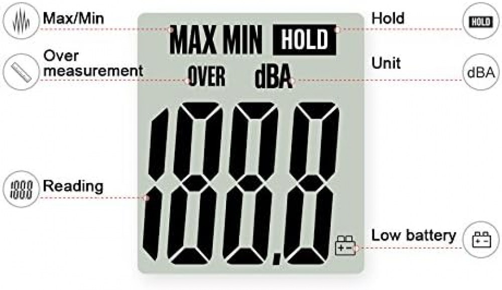 Sonomètre 30-130dBA, décibelmètre professionnel avec écran rétroéclairé (pile 9V incluse) - 4