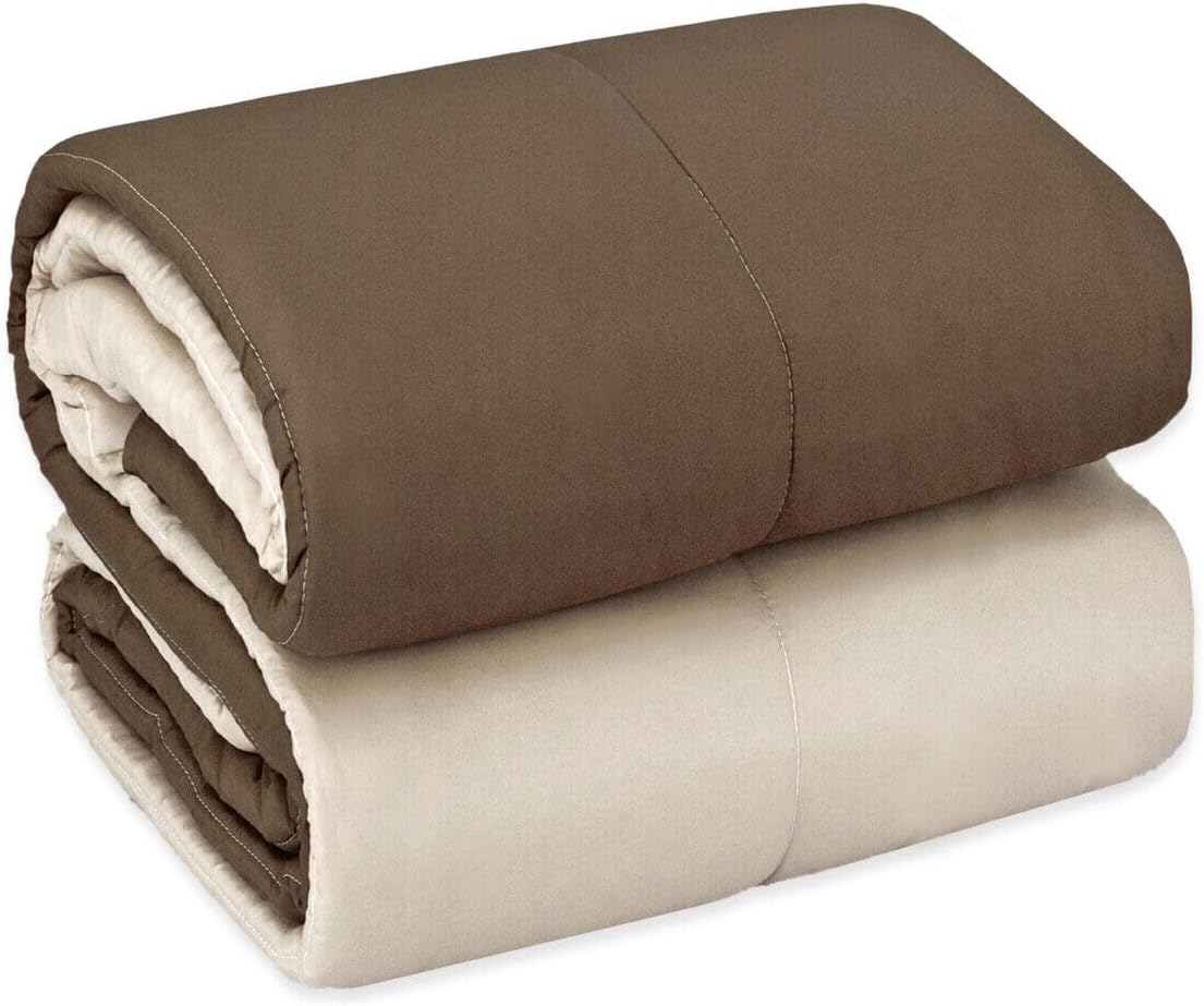 Colcha edredón doble cara de invierno 250 gr manta cálida cama 1 plaza marrón