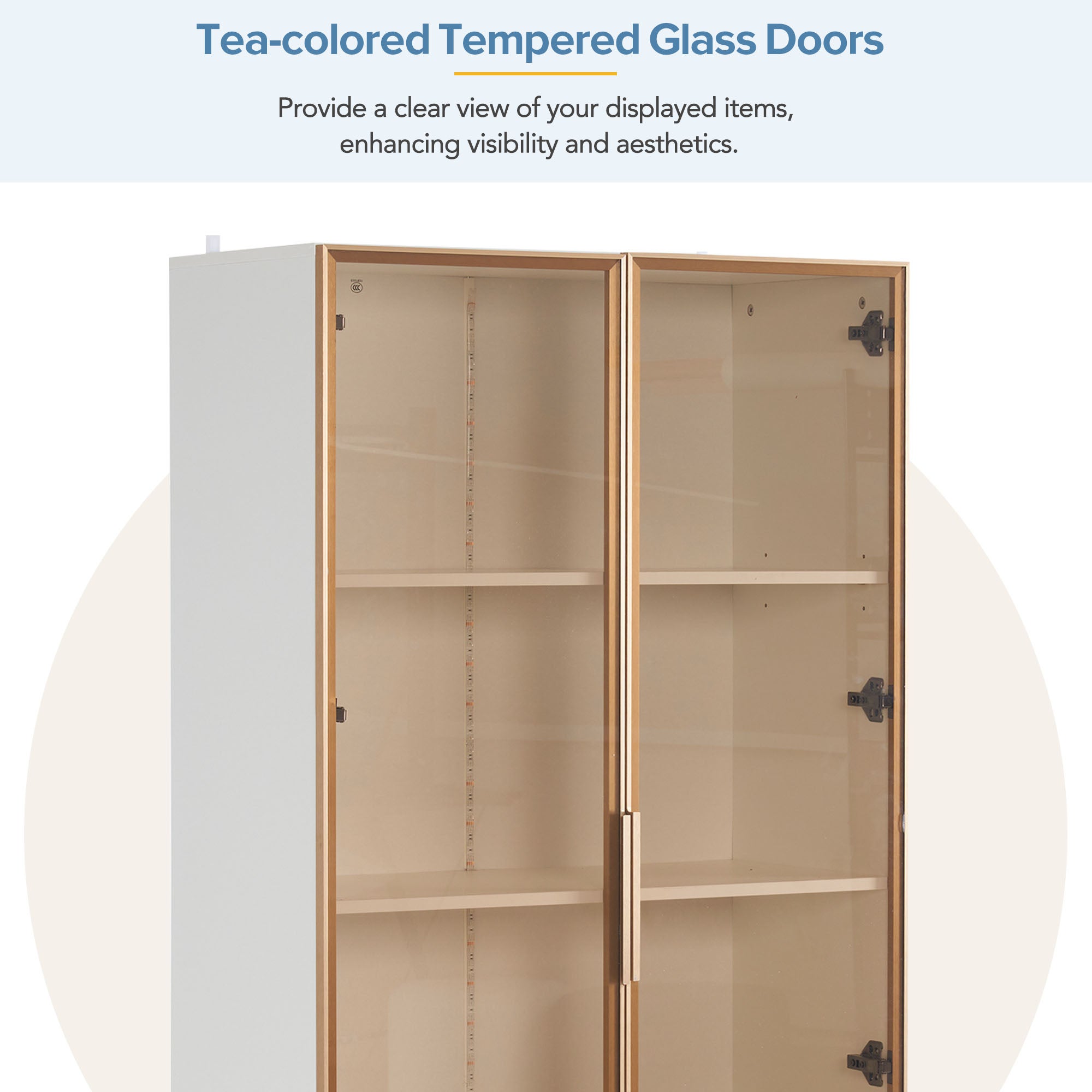 Vitrine en verre blanc avec éclairage LED 16 couleurs, meuble vitrine à double porte avec étagères mobiles, 80x40x160 cm - 8