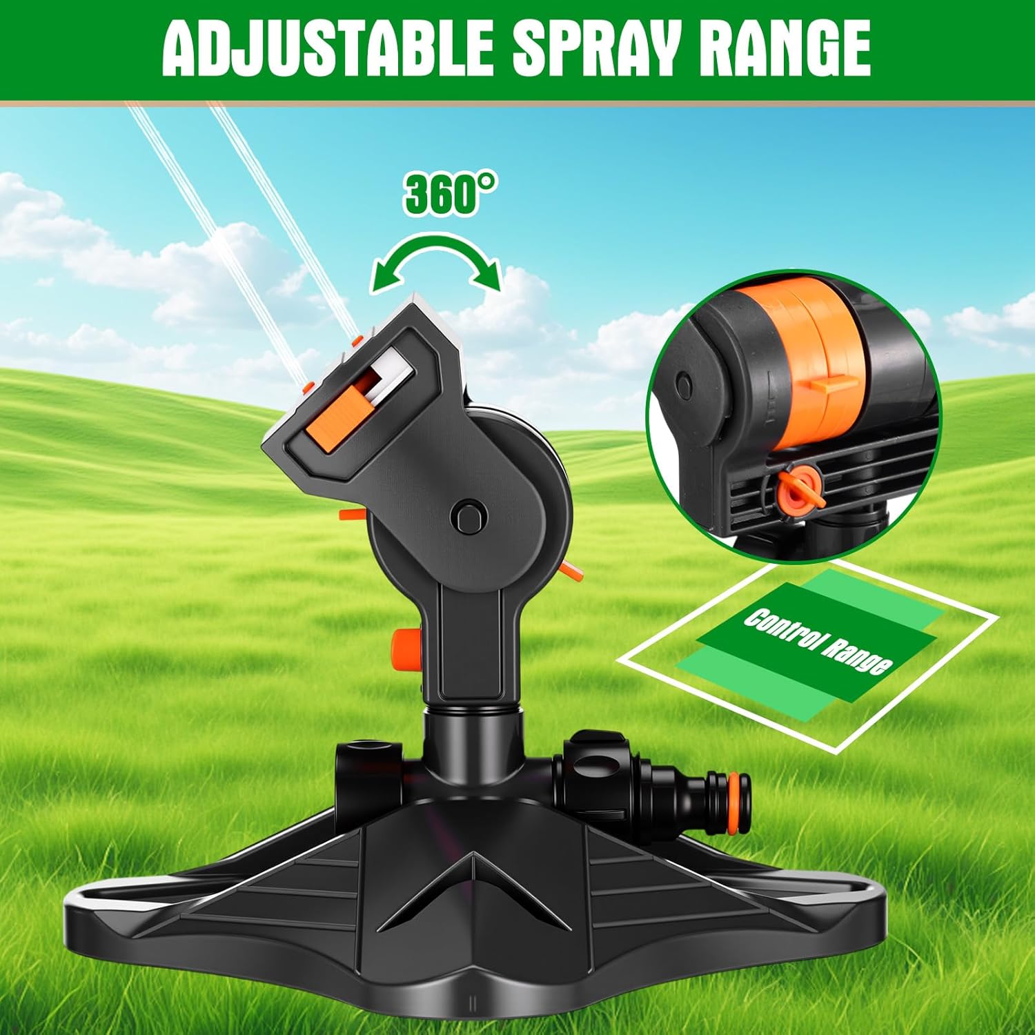 Lot de 2 têtes d'arrosage oscillantes automatiques, arroseur de pelouse ABS, adapté à l'arrosage de grandes surfaces de jardin (type de base) - 4