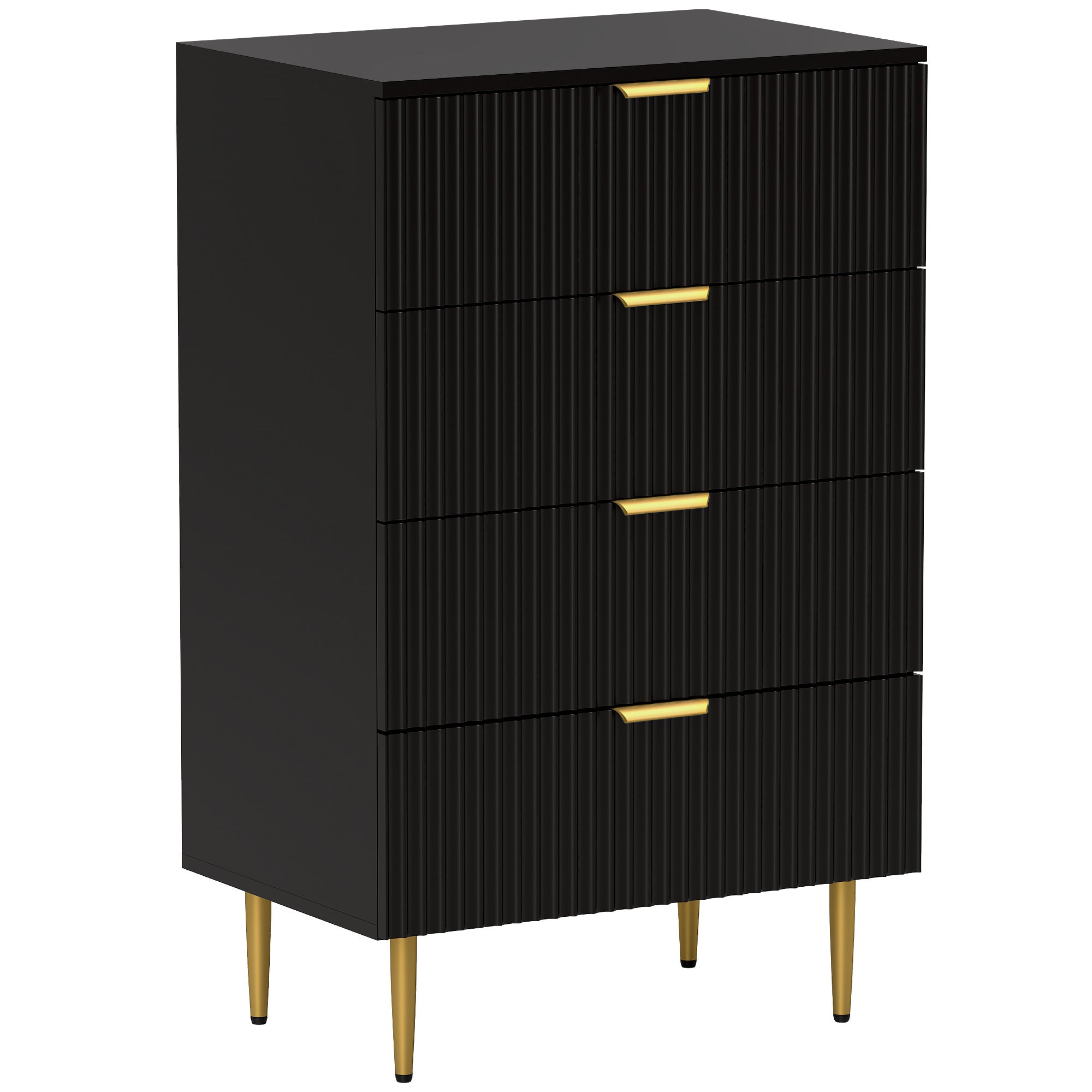 Commode 6 tiroirs design effet cannelé piètement métal doré noir ...