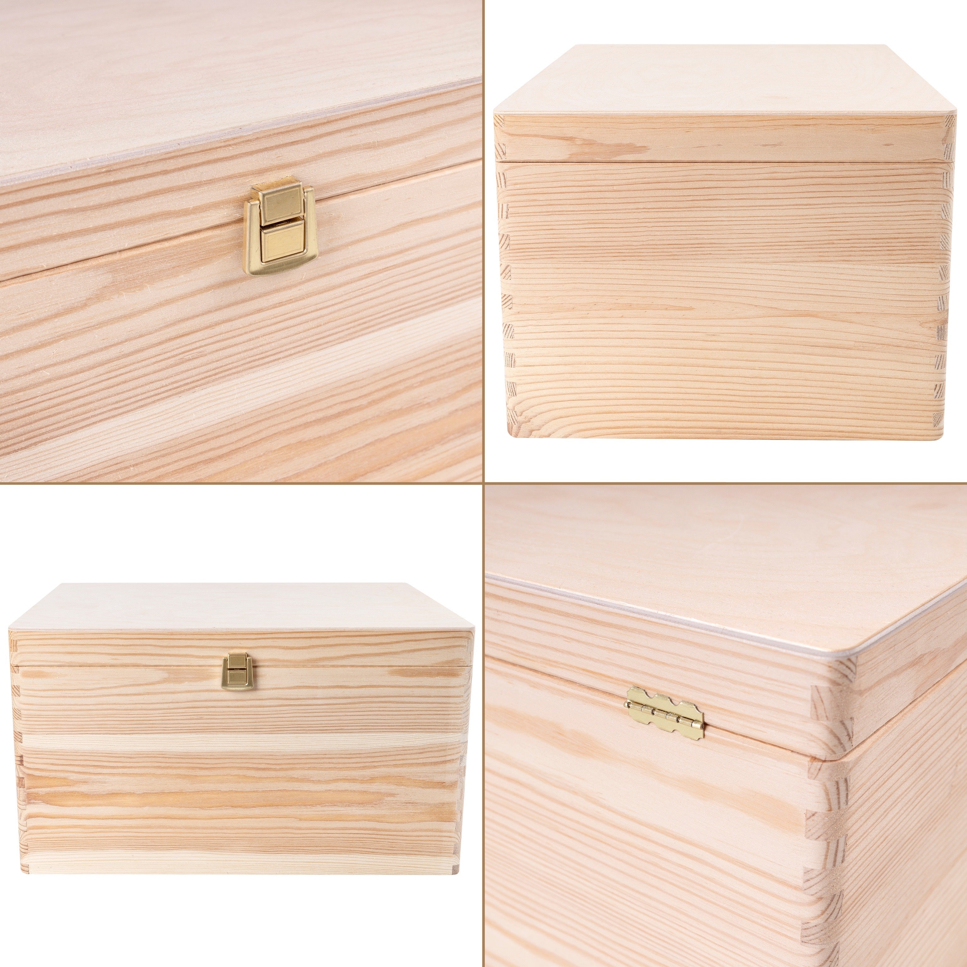 Creative Deco Boite de Rangement en Bois avec Fermoir | 40 x 30 x 24 cm (+/- 1 cm) | Non Peint et Brut | Coffre de Rangement | Boite Cadeau Noel - 4