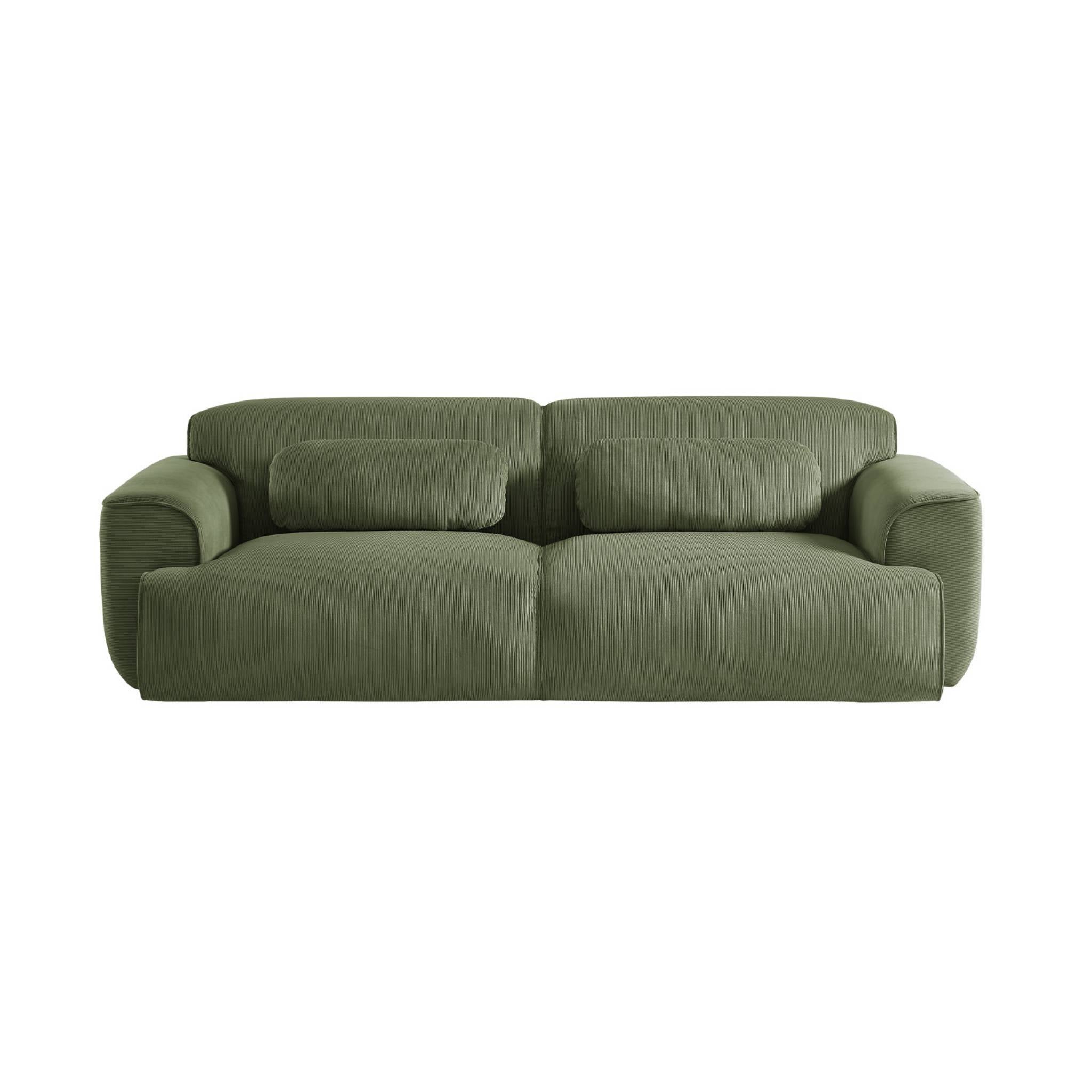 Canapé 3 places. tissu velours côtelé vert. 2 coussins déhoussables. Wallas L 230 x P 98 x H 73cm WALLAS - 6