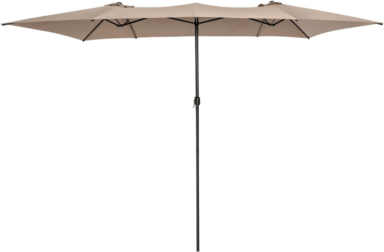 Podwójny Parasol Ogrodowy 430 x 260 cm – Prostokątny Parasol z 10 Metalowymi Żebrami, Ochrona przed Promieniowaniem UV, bez Podstawy, Brązowy