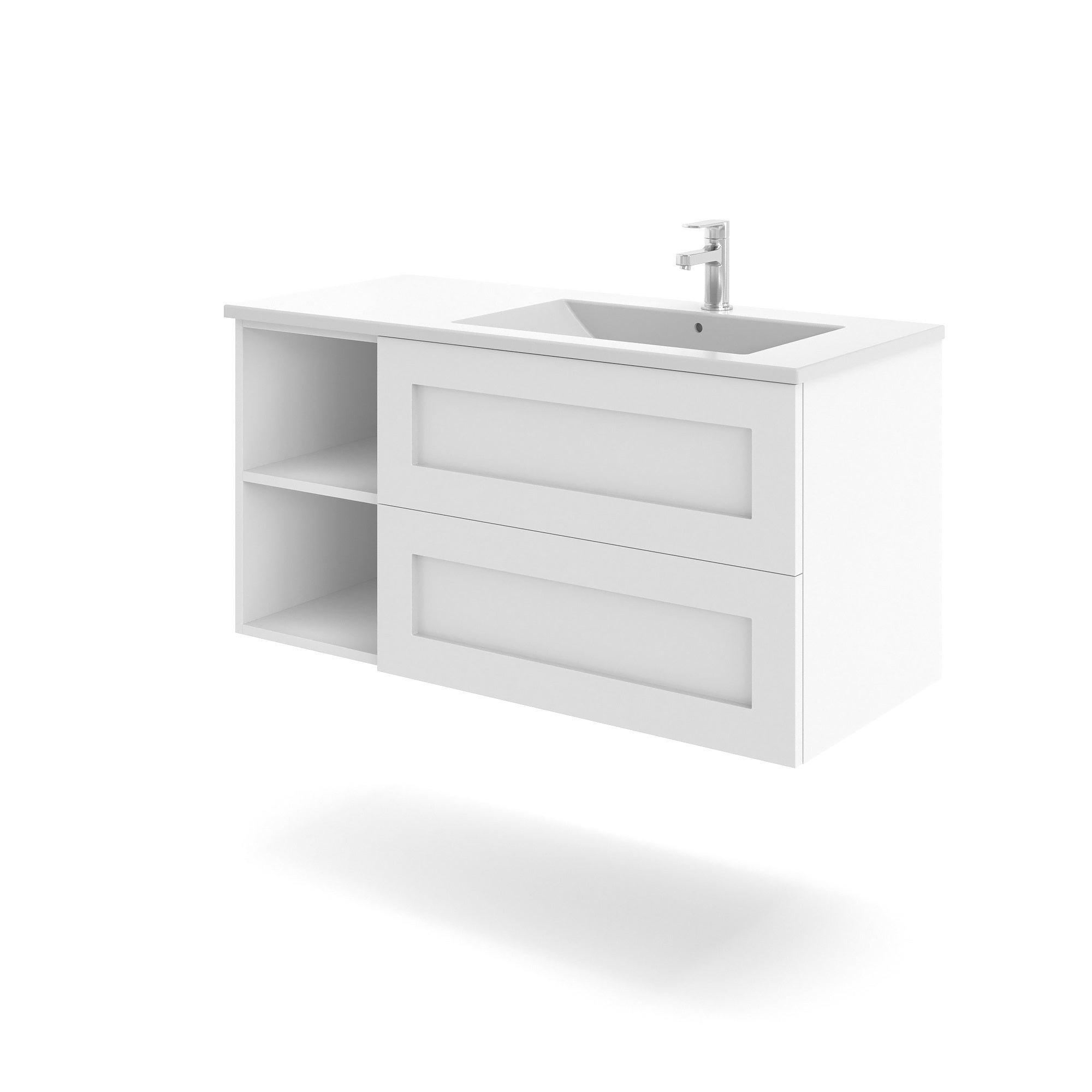 Mobile Da Bagno Con Lavabo D'appoggio Con 2 Cassetti + 2 Ripiani A Sinistra 100 Cm Bianco Opaco Lineal 92321610