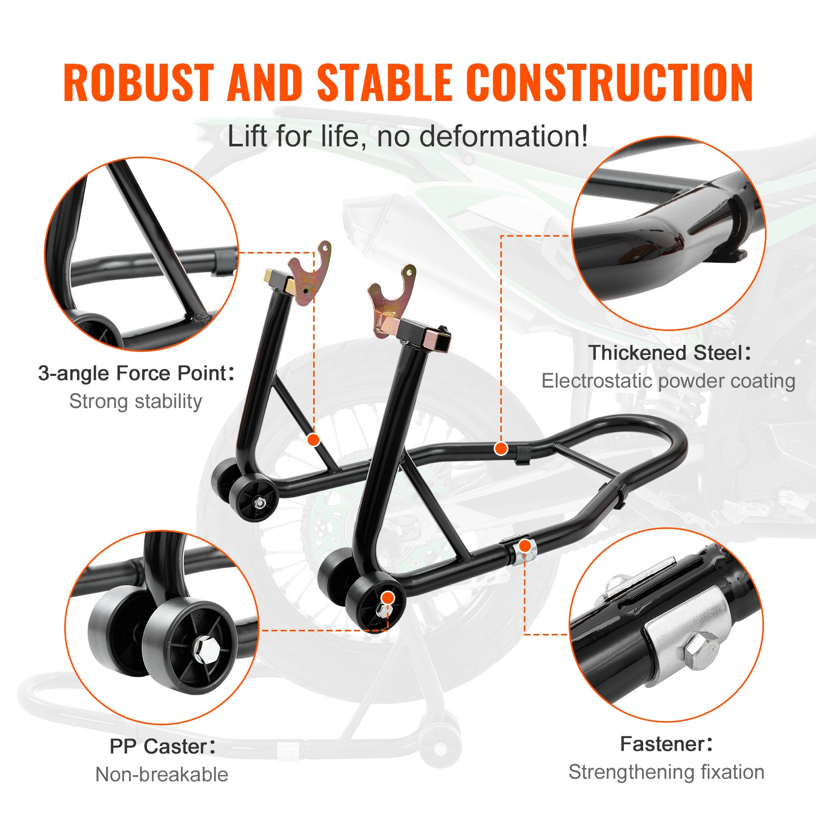 Suporte para roda traseira moto,SucceBuy capacidade 390 kg,robusto com bobinas garfo em U + L,macaco para levantamento para Suzuki,Yamaha,preto - 5