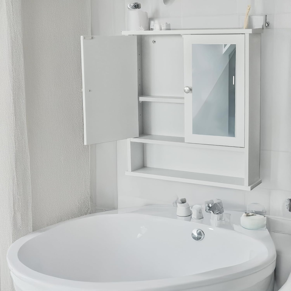 Mobile Mobili Bagno con specchio sopra lavabo Mensola Armadietto con Specchio e Ripiani Regolabili Mobiletto Sospeso 12,5P x 56l x 60H cm - 4