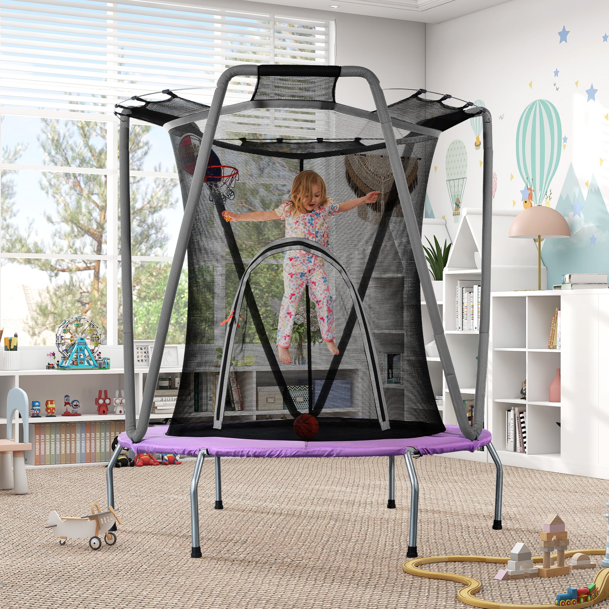 LeJump Trampoline de Jardin Exterieur 305 cm pour Enfants, avec Filet de Sécurité Haut et Echelle, Traampoline Certifié GS, Capacité Maximale 150 kg (Noir
