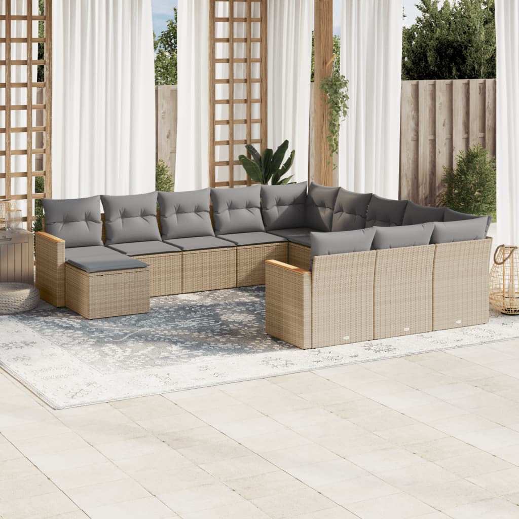 12-cz. zestaw mebli ogrodowych z poduszkami, beżowy, polirattan vidaXL