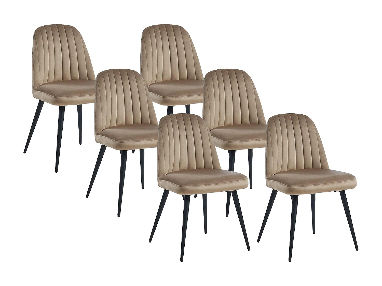 Zestaw 6 krzeseł ELEANA – welur i metal w kolorze czarnym – kolor beżowy