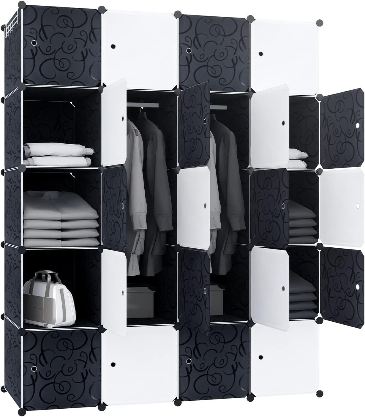 Armoire de Rangement 20 Compartiments Cube Étagère Vêtements Portable ...