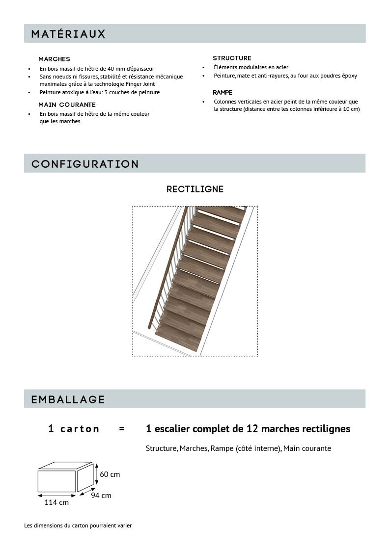 Gala - Escalier Droit (Escalier Rectiligne) - Largeur 74 cm - 12 Marches - 2