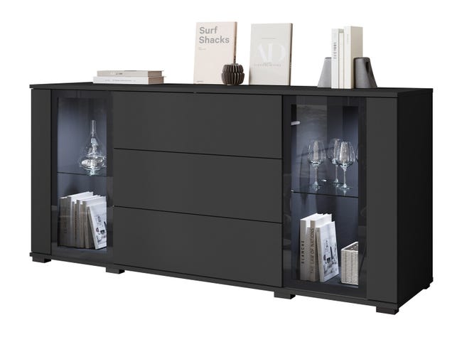 Commode Torcame 101, Noir, Tiroirs et portes, 70x150x40cm | Leroy Merlin