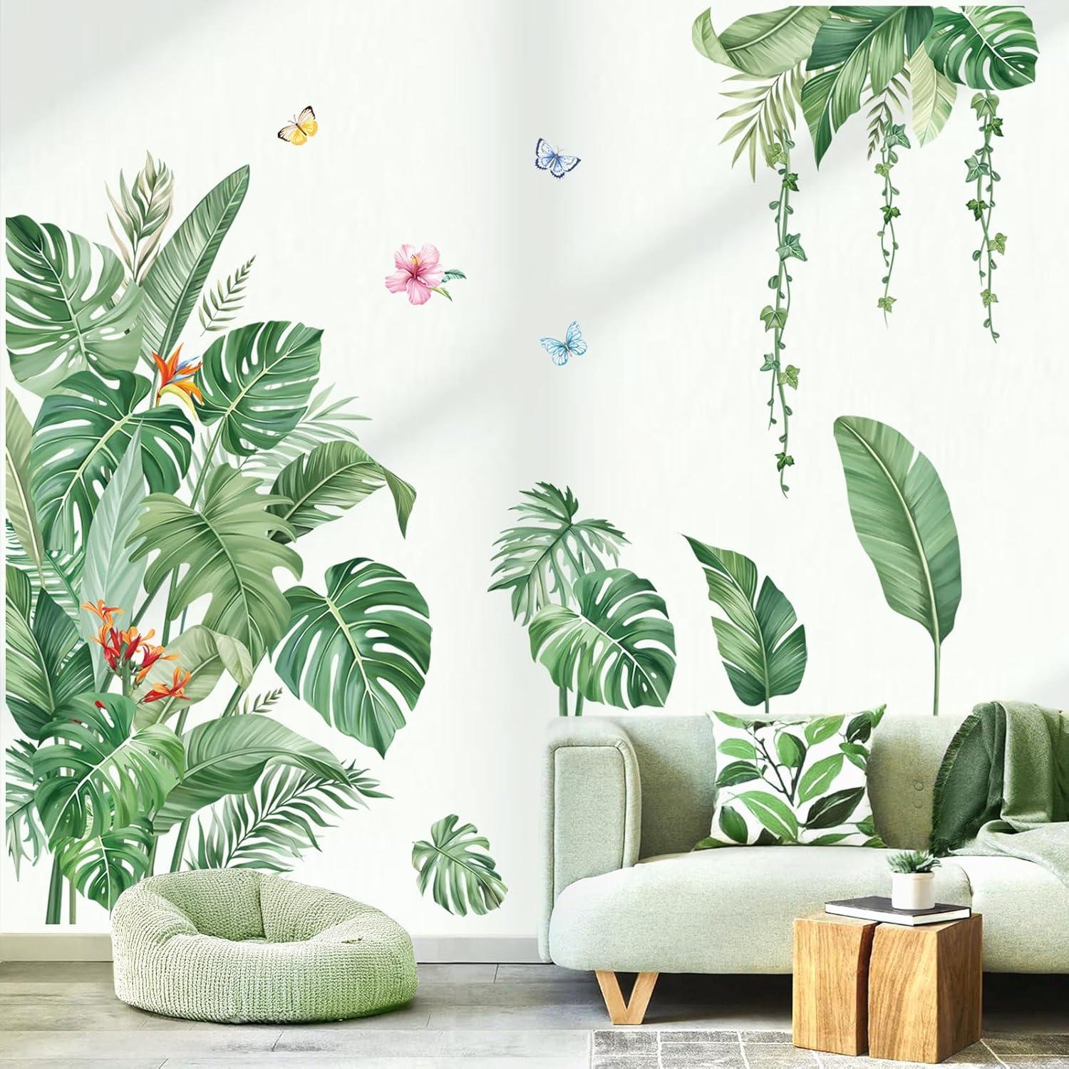 Autocolante de perete LATIO cu frunze tropicale, autocolante de perete cu plante verzi, frunze de palmier